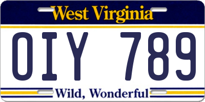 WV license plate OIY789