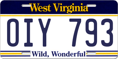 WV license plate OIY793