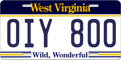 WV license plate OIY800