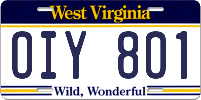 WV license plate OIY801