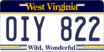 WV license plate OIY822