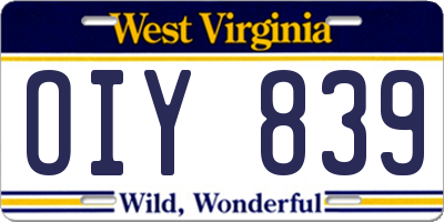 WV license plate OIY839