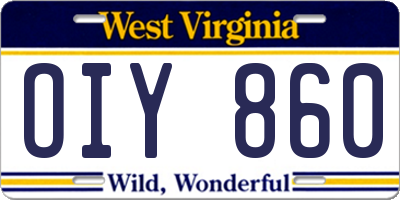 WV license plate OIY860
