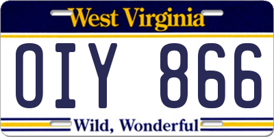 WV license plate OIY866