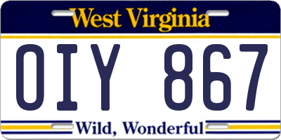 WV license plate OIY867