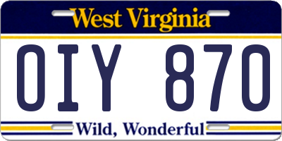 WV license plate OIY870