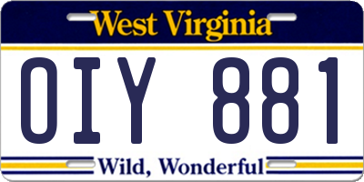 WV license plate OIY881