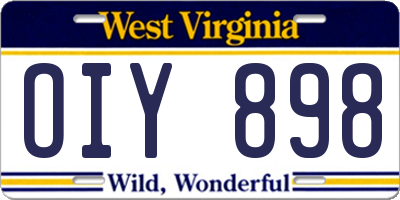 WV license plate OIY898