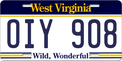WV license plate OIY908