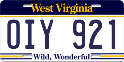 WV license plate OIY921