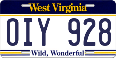 WV license plate OIY928