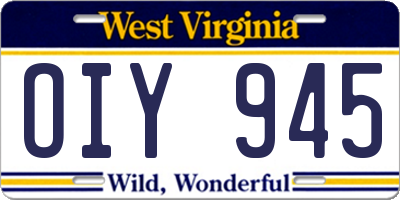 WV license plate OIY945