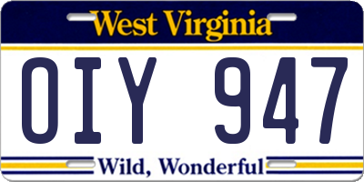WV license plate OIY947