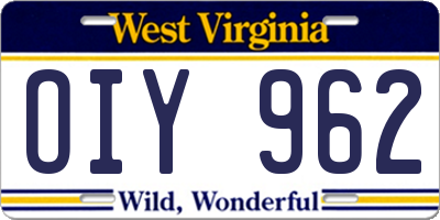 WV license plate OIY962