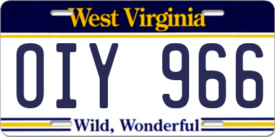 WV license plate OIY966