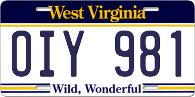 WV license plate OIY981