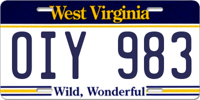 WV license plate OIY983