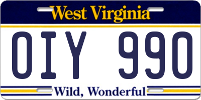 WV license plate OIY990