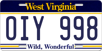 WV license plate OIY998