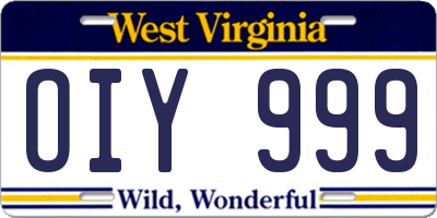 WV license plate OIY999
