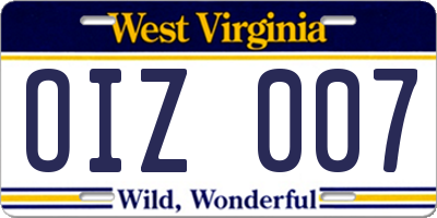 WV license plate OIZ007