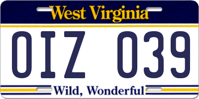 WV license plate OIZ039