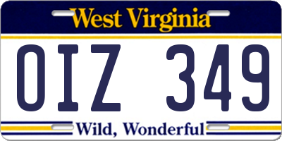 WV license plate OIZ349