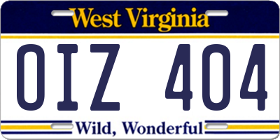 WV license plate OIZ404