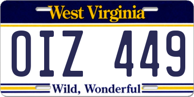 WV license plate OIZ449