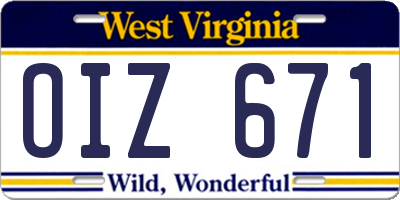 WV license plate OIZ671