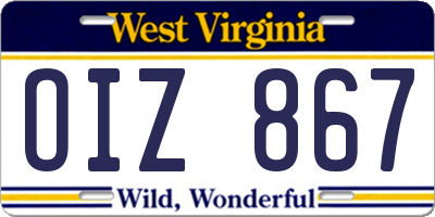 WV license plate OIZ867