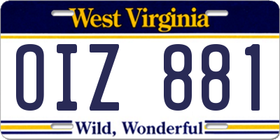 WV license plate OIZ881