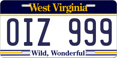 WV license plate OIZ999