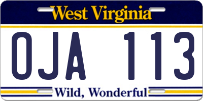 WV license plate OJA113