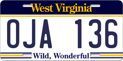WV license plate OJA136