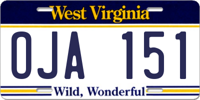 WV license plate OJA151