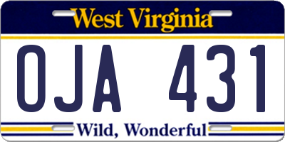 WV license plate OJA431