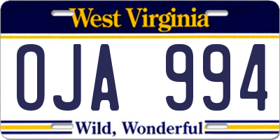 WV license plate OJA994