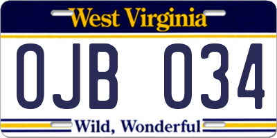 WV license plate OJB034