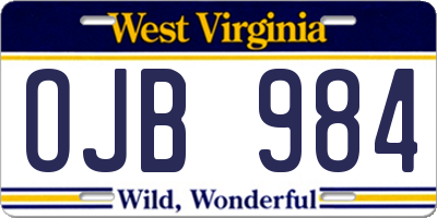 WV license plate OJB984