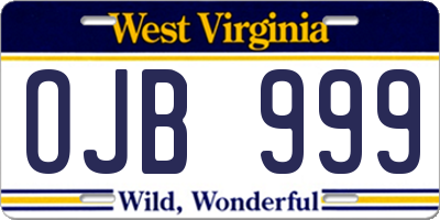 WV license plate OJB999