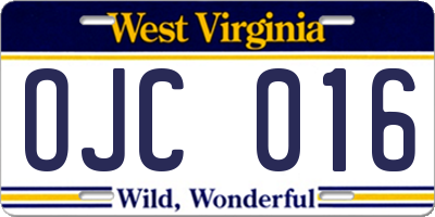 WV license plate OJC016