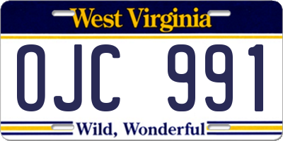 WV license plate OJC991