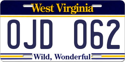 WV license plate OJD062