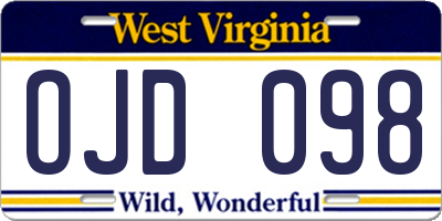 WV license plate OJD098