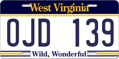 WV license plate OJD139