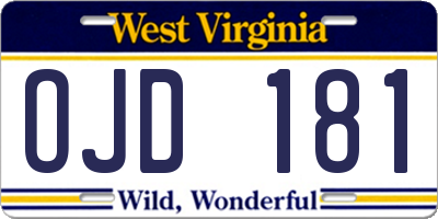 WV license plate OJD181