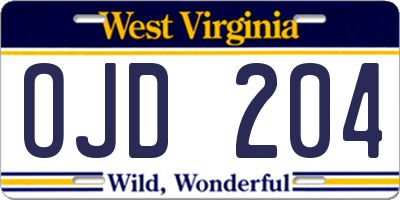WV license plate OJD204