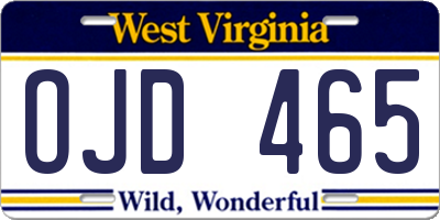 WV license plate OJD465