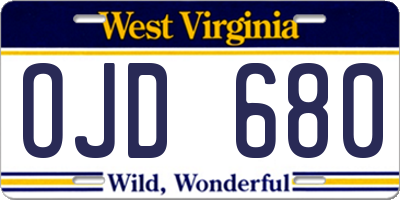 WV license plate OJD680